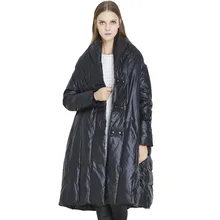 Высокое качество Подиум Зимний пуховик женский свободный крой Стиль плащ гусиный пух парки Толстая зимняя куртка зимняя одежда свободный размер