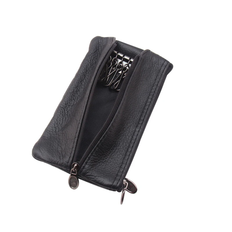 

Genuine Leather Large Car Key Holder Vintage Men Checked Wallet Zipper Pouch Organizer Keychain Housekeeper Case Bag