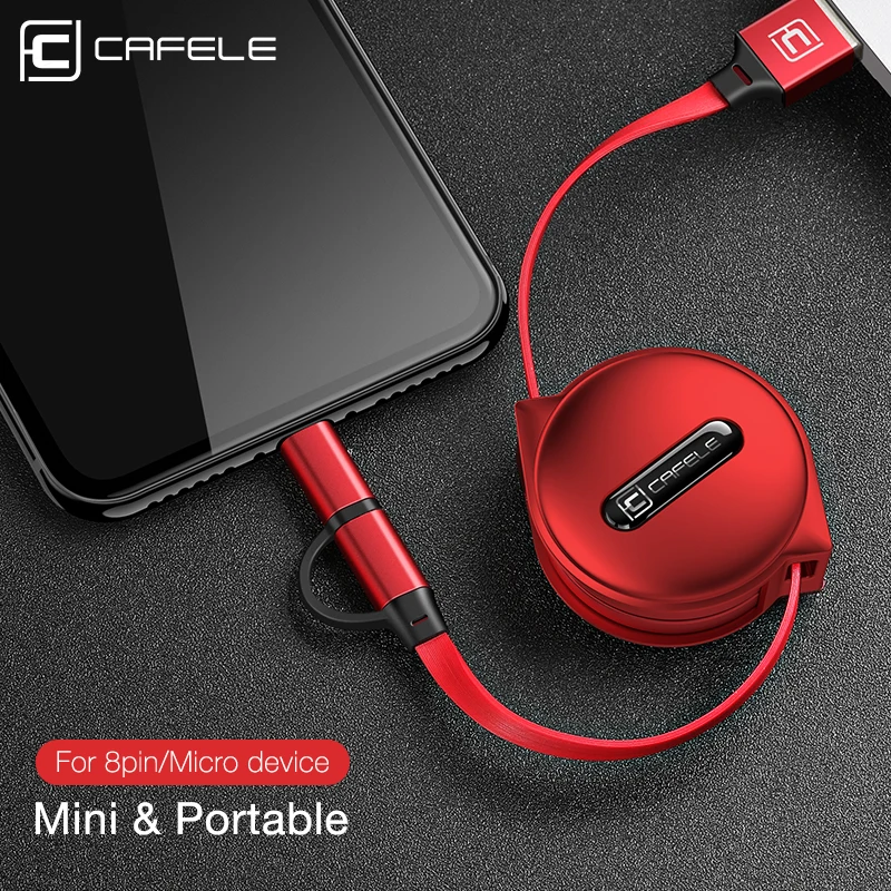 Caja protectora Cafele 2 en 1 Cable USB a Micro USB para iPhone Mini Cable USB retráctil Cable de carga portátil Cable para iPhone 8 7 6 5 Xiaomi Redmi 4X