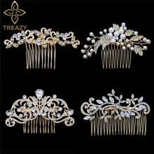 TREAZY, свадебные расчески для волос золотого цвета для женщин, головной убор с кристаллами и жемчугом, свадебные шпильки для волос, аксессуары, вечерние украшения для волос