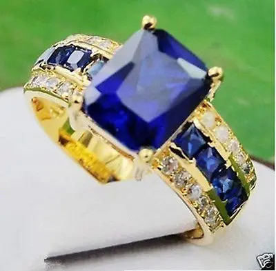 

fshion jewelry 18K Yellow Gold Plte inly blue crystl rings