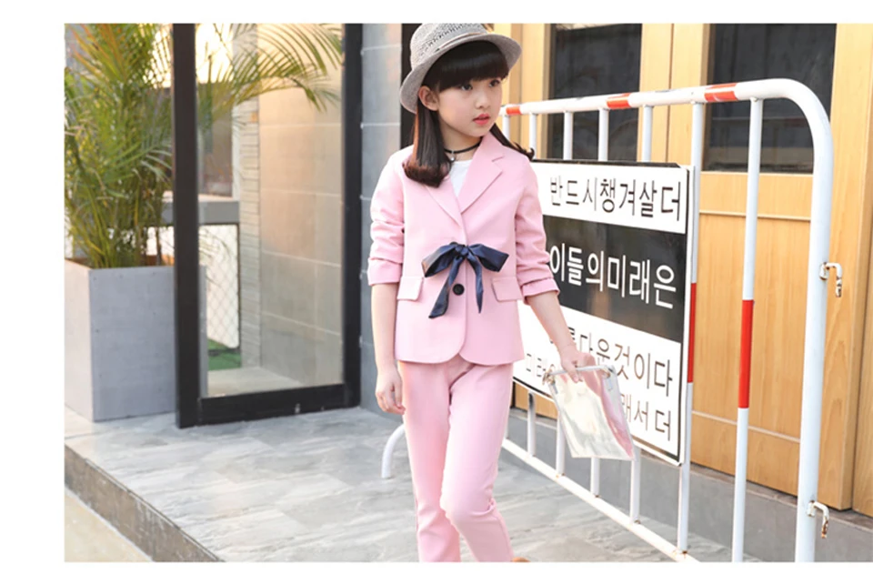 Г. Весенне-осенний Модный комплект одежды для детей; деловой костюм для девочек; костюмы для девочек на свадьбу; Однотонный розовый детский костюм с блейзером