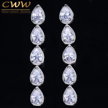 

CWWZircons Gorgeous Trendy Silver Color Long Cubic Zirconia Dangling Water Drop Earrings for Women Evening Party Jewelry CZ170