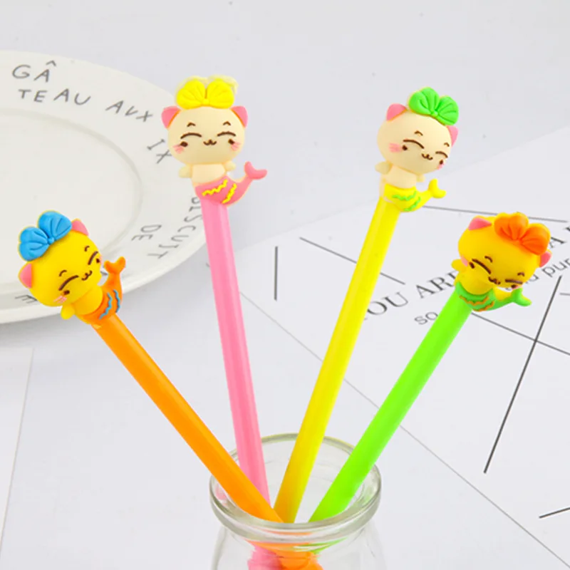 

40 PCs mermaid cat gel soft head mermaid black water pen student stationery