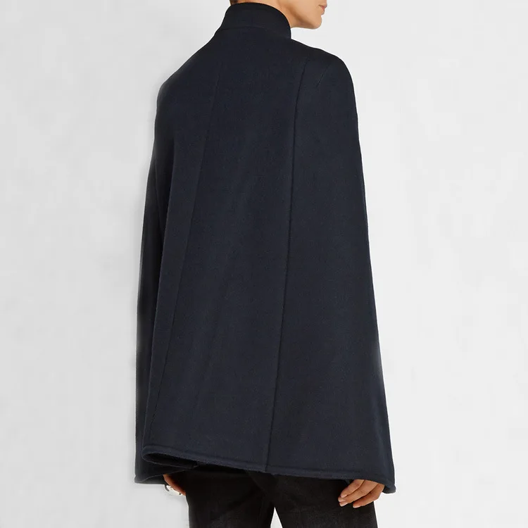 Moyen Dark 2018 À Blue Outwear Automne Cape Laine Boutonnage Femelle Uniforme Nouvelle Mode Armée allumette Tout long Double Hiver Pardessus Femmes zOHxrwz