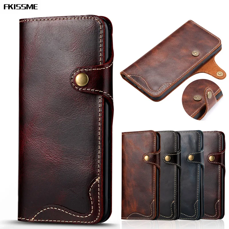 FKISSME Luxury Real Genuine Leather Case For iPhone 7 Plus 8 X Handbag