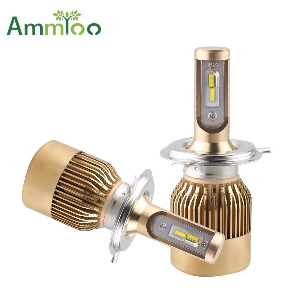 AmmToo H4 H7 LED Headlight Gold Car Headlights H1 H11 Lamp 76W 9005