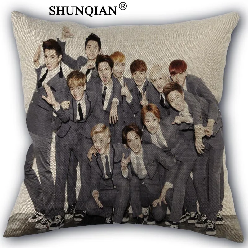 

exo Pillowcase Custom Cotton Linen Square Decorative Pillow Cases Cover Zippered 45x45cm one side