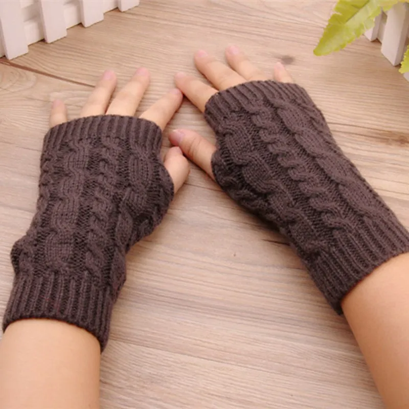 Однотонные шерстяные вязаные перчатки с короткими рукавами для женщин, зимние теплые эластичные гетры без пальцев