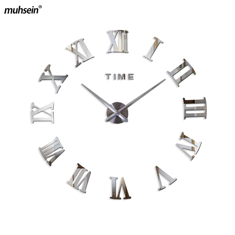 

2019 New decoration DIY wall clock large mirror wall clock modern design large roman wall clock 3D wall sticker unique gift