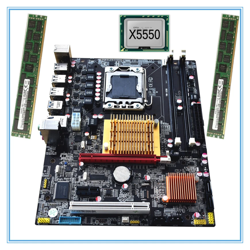 

New Desktop Motherboard X58 with X5550+8G(4G*2) set LGA 1366 2*ddr3 ecc ram 6*USB2.0 2*USB3.0 ATX 240*195mm mainboard