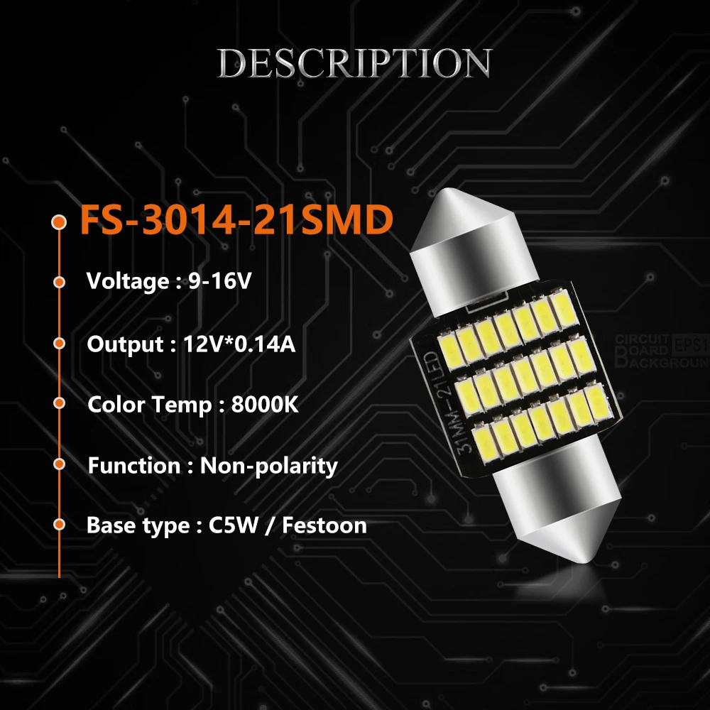 Светодиодная лампа Canbus C5W без ошибок 3014 24 SMD 31 мм 12 в пост. Тока 2 шт.|Сигнальная