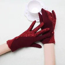 C популярные зимние перчатки из однотонного кашемира и хлопка, модные женские перчатки для вождения, толстые теплые блестки на кнопках, ручная работа, рождественские подарки