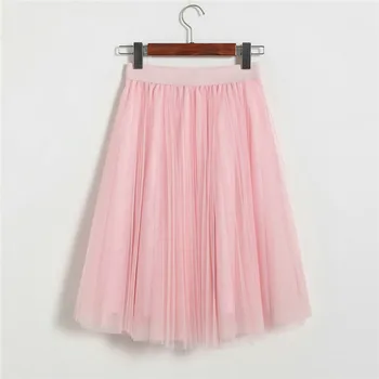 

Tulle Skirts Womens Black Gray White Adult Tulle Mesh Skirt Elastic High Waist Pleated Midi Skirt 2017 Jupe Femme