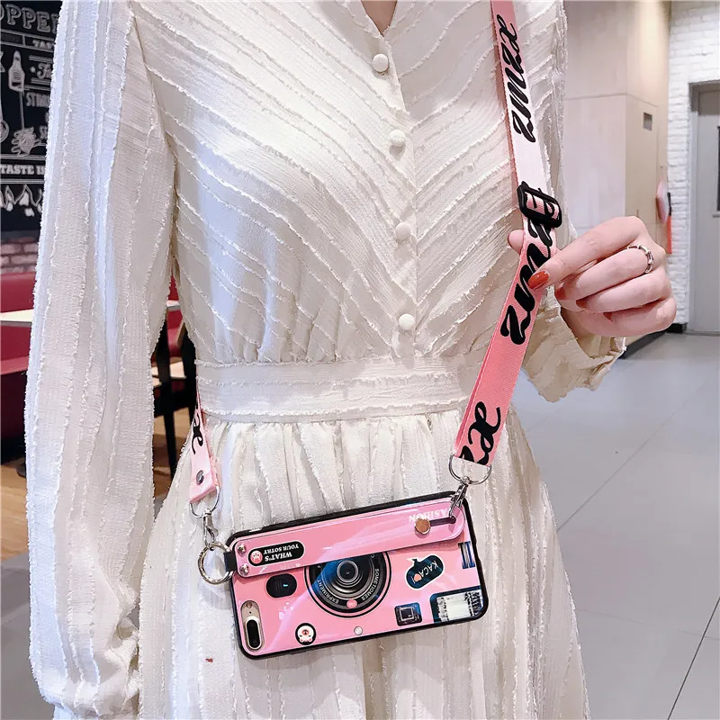

Wrist strap phone cases for iphone X XR XS Max 7 8 6 6s Plus Blu ray camera lanyard soft tpu case cover phone holder