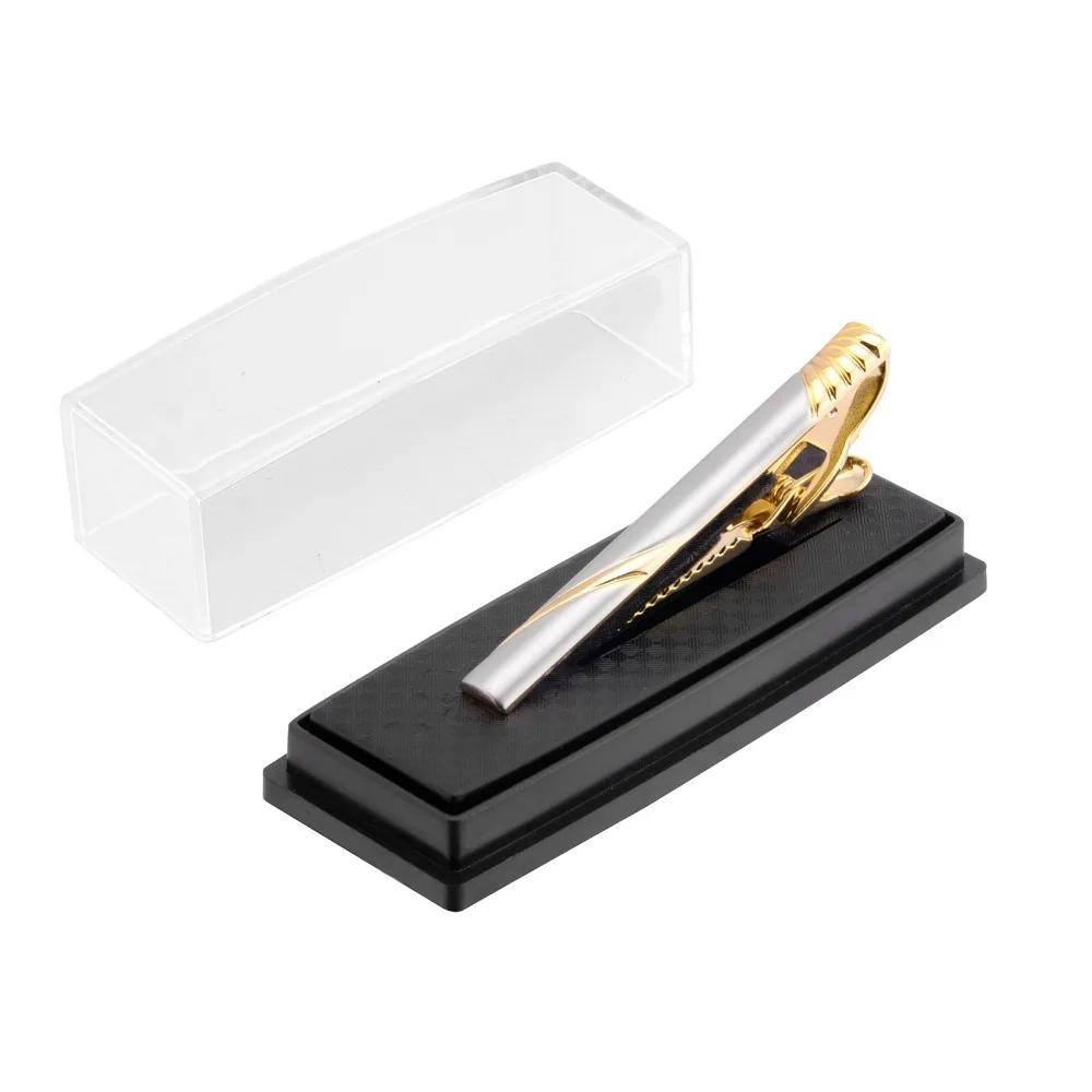 Tie Clip Tie Clips For Men Gold/Silver Plated Tie Pin Unique Design Box Pins Bar Company Meeting Banquet Suit Appointment QiQiWu