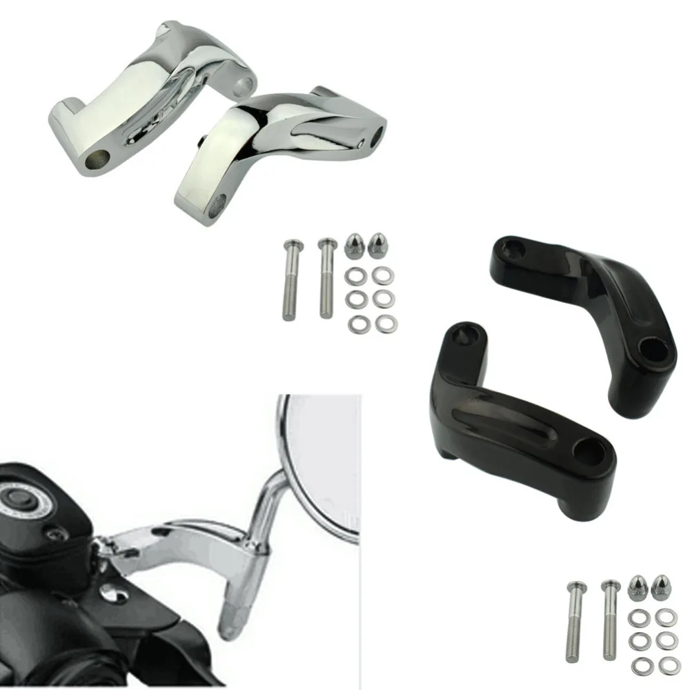 BlackChromeMotorcycleMirrorRiserRelocationExtensionAdapter