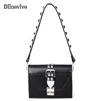 

DIINOVIVO Fashion Luxury Punk Women Bag Rivet Metal Shoulder Bag Designer Female Handbag Small Black Bags Messenger Bag WHDV0920