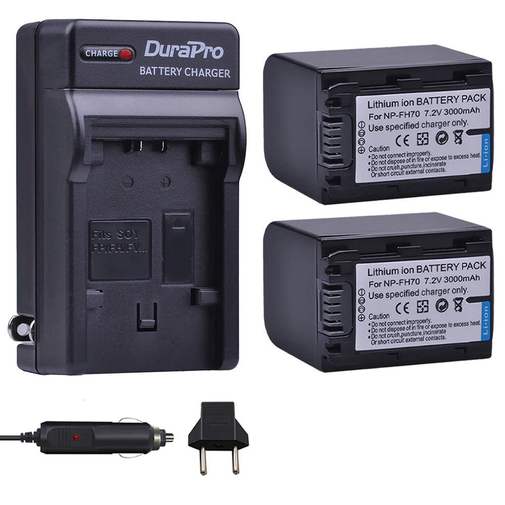 

2pc 3000mAh NP-FH70 NP FH70 Li-ion Bateria+ Car / Wall Charger For Sony DCR-DVD405 407E 408 410E 450 602E 650E DCR-SR85 Camera