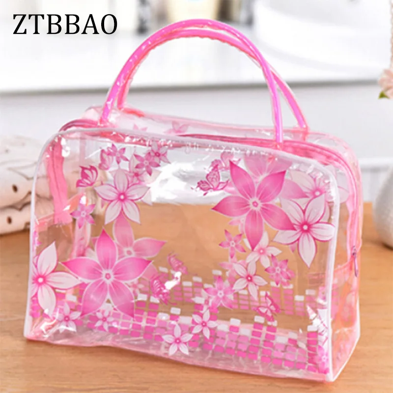 ZTBBAO الأزياء النساء للماء PVC حقيبة مستحضرات تجميل شفافة المحمولة السفر المنظم حقيبة مستحضرات تجميل حمام غسل المكياج حقيبة