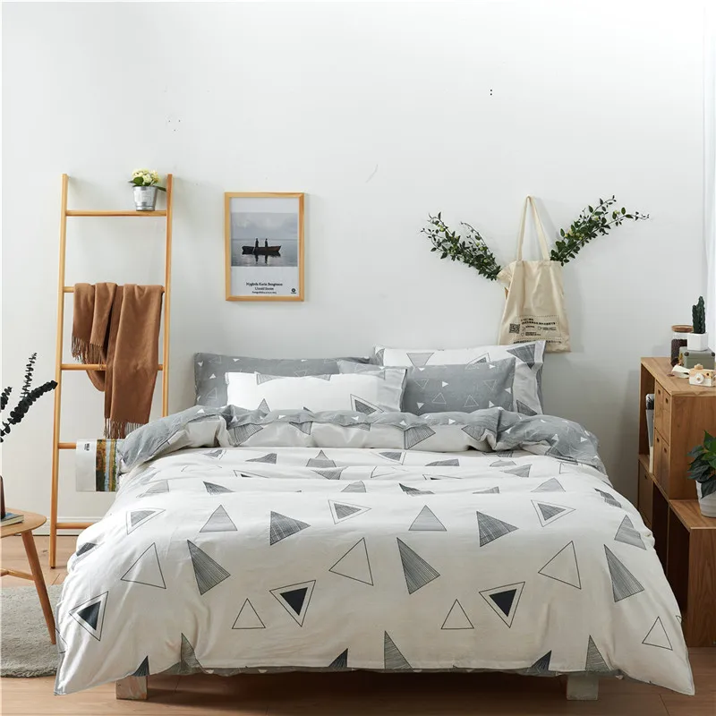 

Gray White geometry Printing on Pure White Duvet Cover Modern Simple Cotton Bedding Set Bed Linen Twin Full Queen King Size 4pcs
