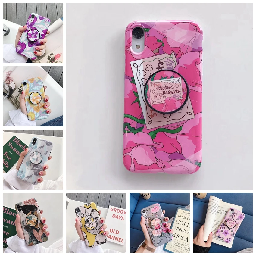 Phone Case for Iphone 7 8 6 6s Plus Flower and Leaf Folding Bracket Cover X S XR MAX Back Cases Capa Coque |