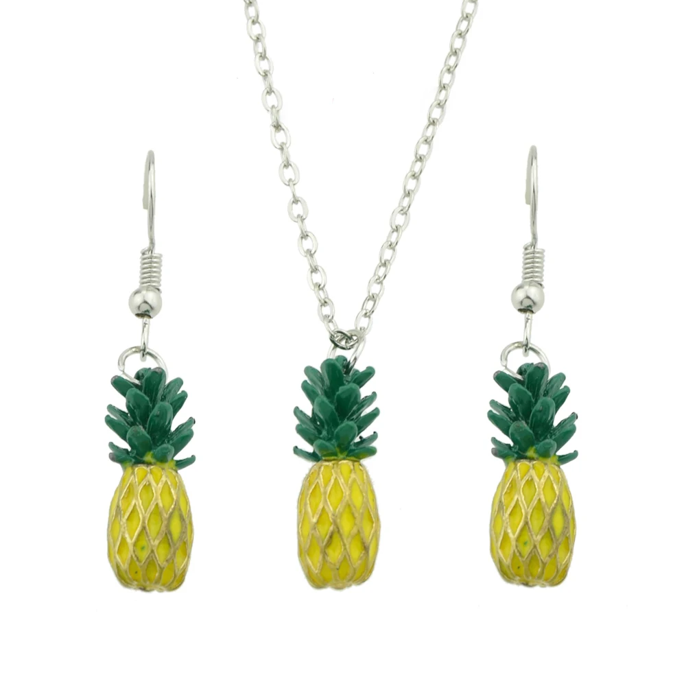 Pineapple Pendant Necklace With Long Drop Earrings Jewelry Sets Costume