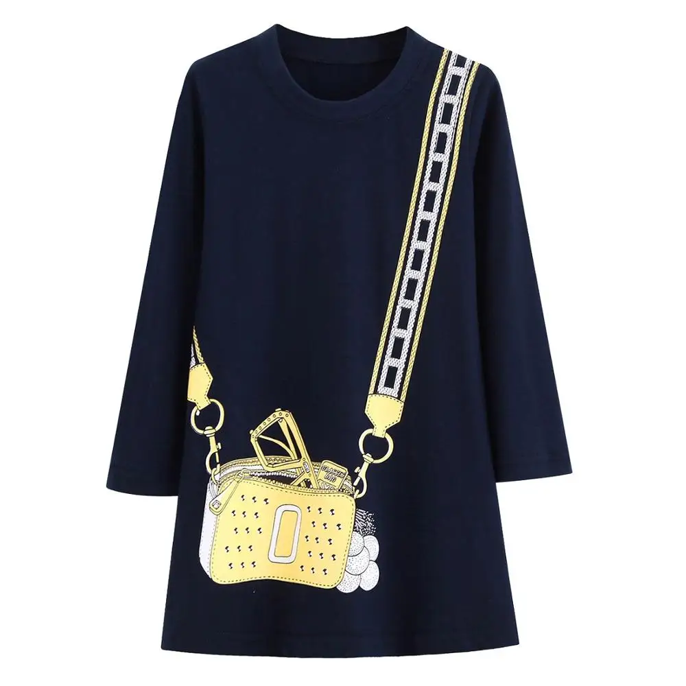 

Princess Dress Long Sleeve Clothes for Girl Party Dress Bag Print Animals Appliqued Girl Dress with Sequins Cotton Tunic Dresses