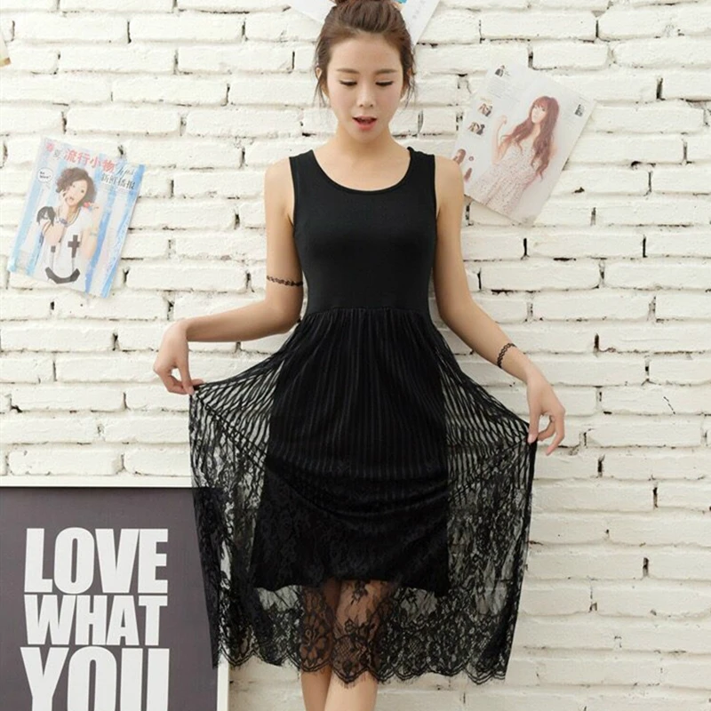 

Comfortable modal lace dress,fashion patchwork hight waist lace dresses,plus size women dress black white bohemian Dress
