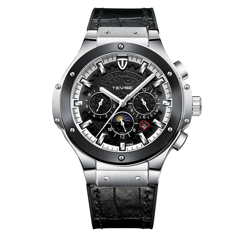 

TEVISE men's mechanical watch Business Men Automatic Watch clock Week Month Calendar Display Moon Phase Timer Male Wristwatch