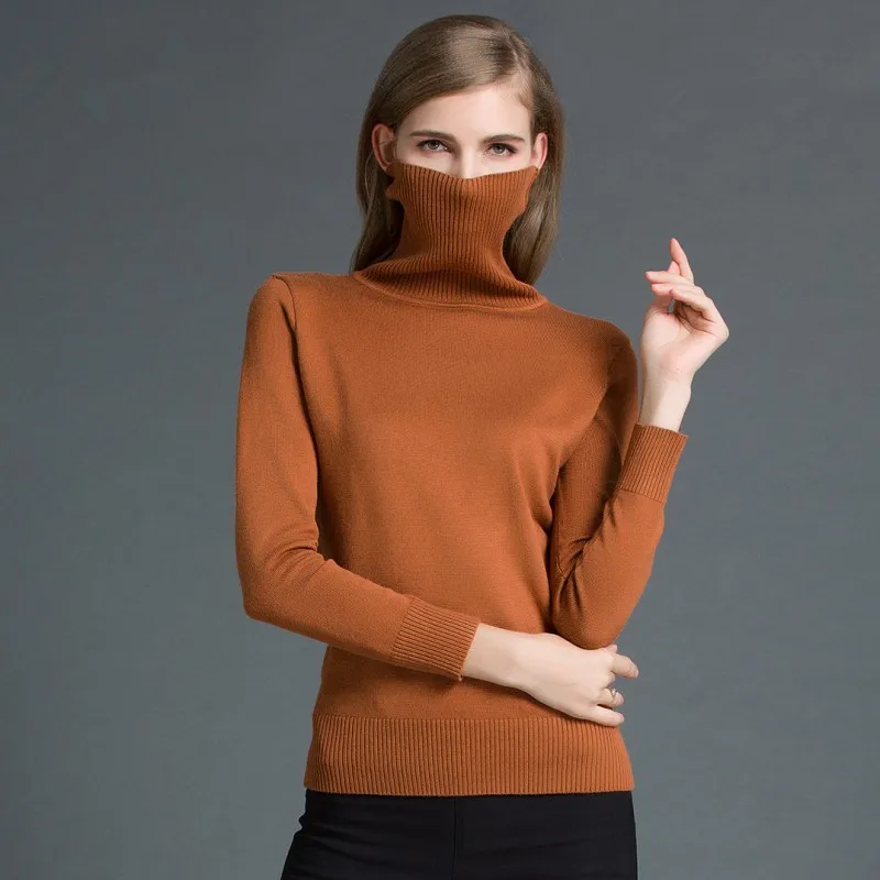 

Spring And Autumn Women's Turtle Neck Solid Color Sweater Long Sleeves Female Pullovers Natural Joker Render Sweater