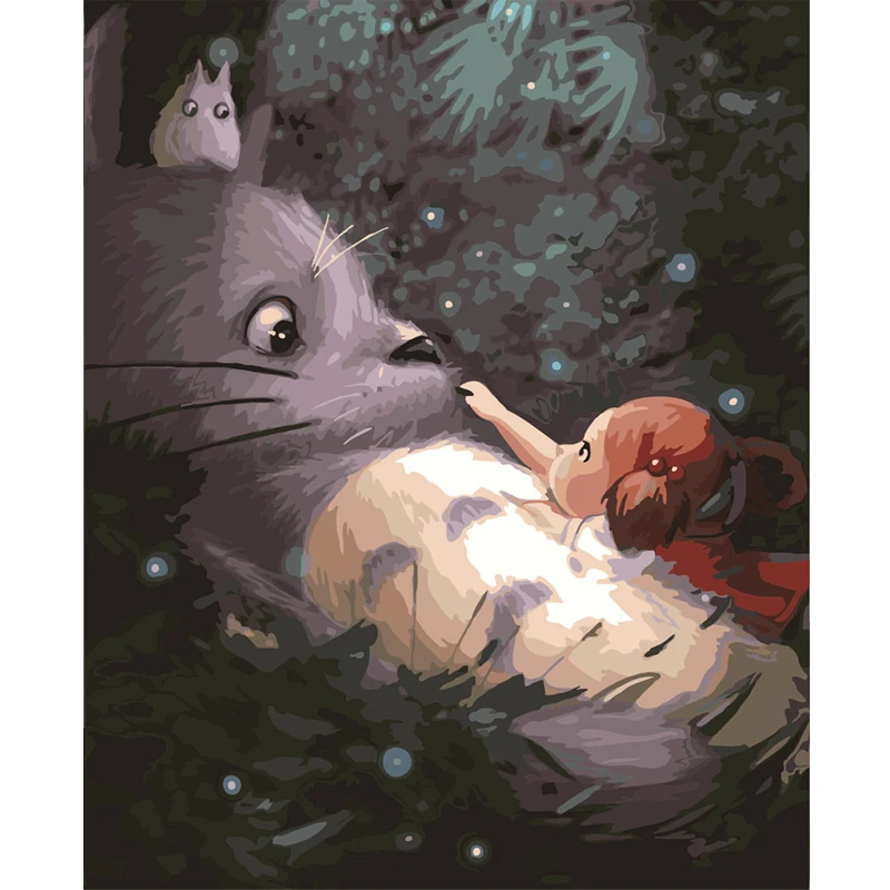 

MOLEK Oil Painting by Number Japanese Anime My Neighbor Totoro DIY Acrylic Painting on Canvas Modern Home Decor Wall Art Picture