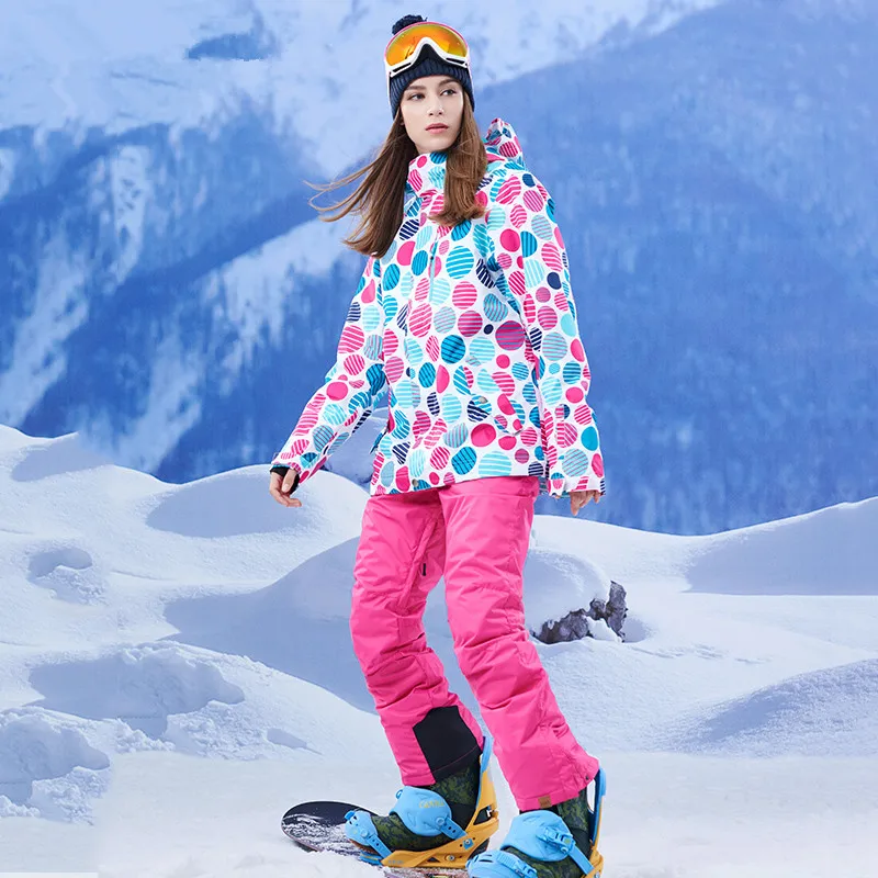 GSOU Снежный дешевый лыжный костюм Женская лыжная куртка сноуборд брюки зимний Водонепроницаемый Горный лыжный костюм женская уличная спортивная одежда