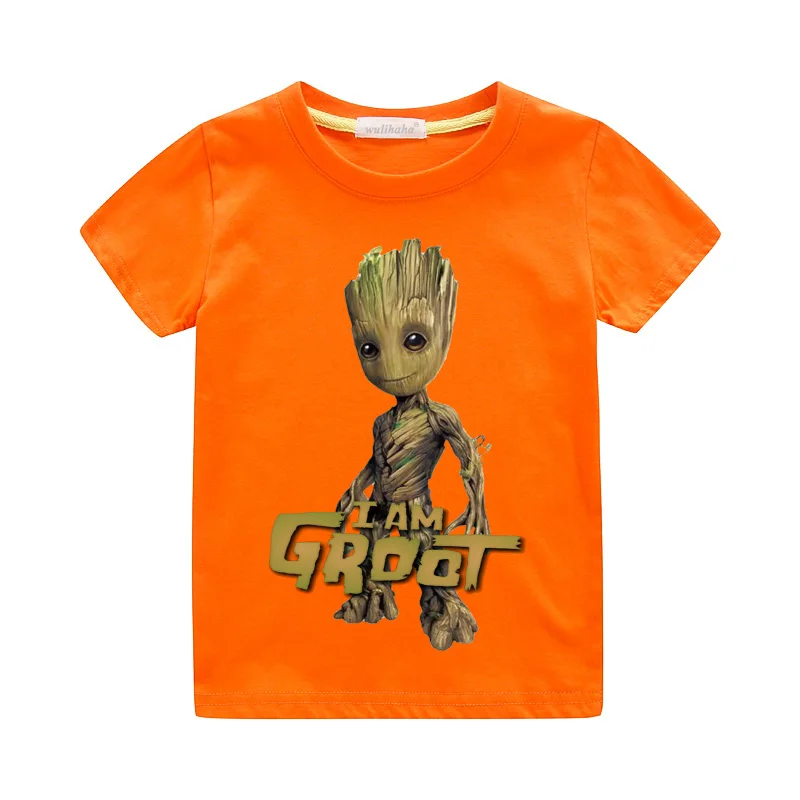 Детские футболки с объемным принтом Грут, костюм Детская летняя повседневная одежда для футболок с круглым вырезом и короткими рукавами футболки с рисунками для мальчиков и девочек, топы, ZA070 - Цвет: Orange T-shirts