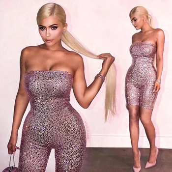 

2018 New Fashion Hot Selling Sexy Chic Sparkly Black Shiny Women Pink Jumpsuit Wholesale Summer Party Playsuit Outfit Clothing