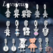 Очаровательный браслет Pandora, 925 пробы, серебряный, Garoto Garota, семейная Подвеска для мальчиков и девочек, подвески, сделай сам, изготовление ювелирных изделий, Berloque