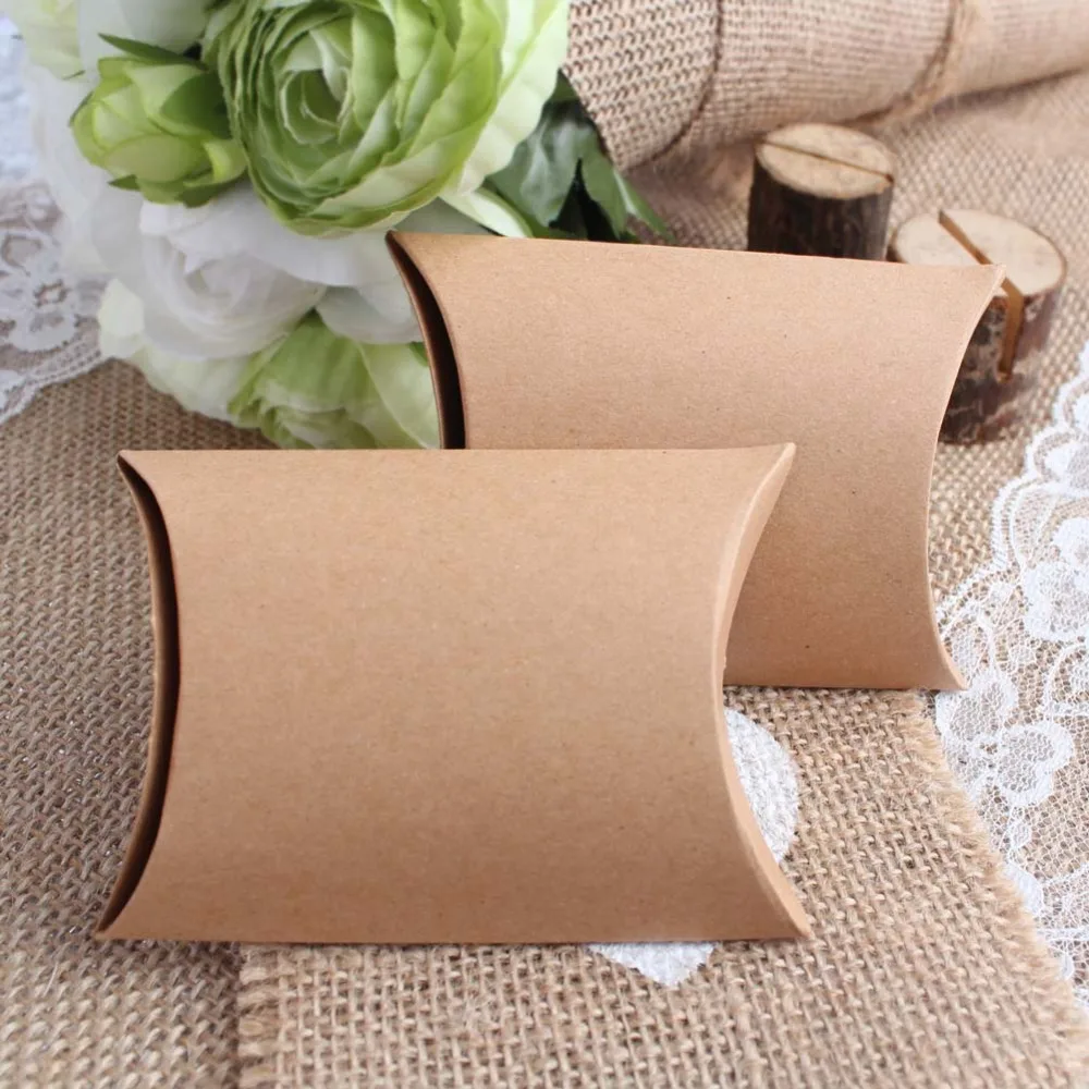 100Pieces/lot New Style Kraft Pillow Shape Wedding Favor Gift Box