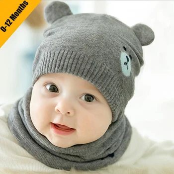 

Newborn Baby boys girls Hats winter baby Knitting hat + bib baby clothes sets Cartoon fashion adjustable boys knit hats 1 years