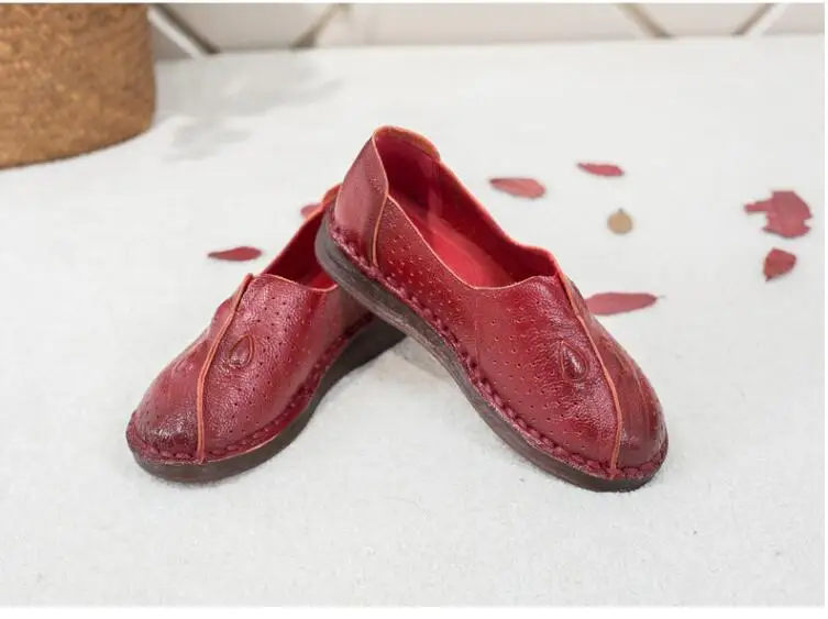 Женская обувь из натуральной кожи на плоской подошве женские повседневные лоферы на плоской подошве обувь ручной работы из коровьей кожи на плоской подошве женская обувь; Размеры 35-41 - Цвет: Красный