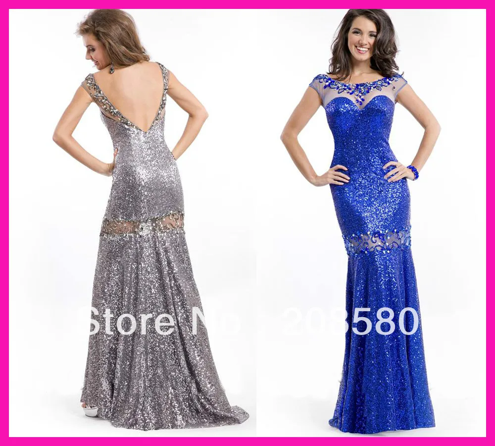 Sparkly Silver Grey Sequins Beading Backless Formal 2014 Mermaid Evening Dresses Gowns for Women E4860 | Свадьбы и торжества