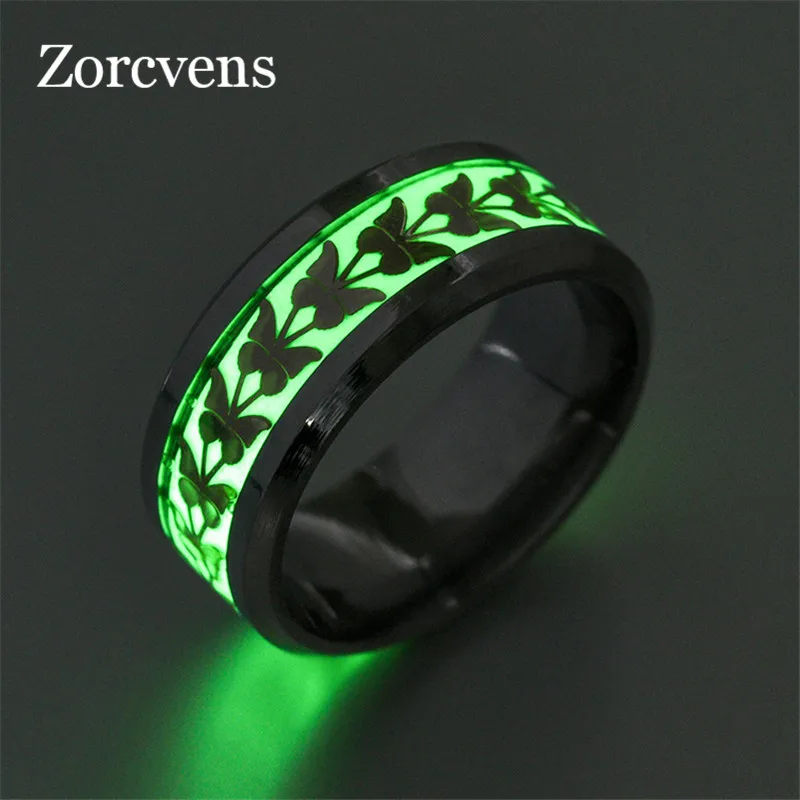 Modyle Green Glow in the Dark Stainless Steel Butterfly Wedding Band Luminous Ring for Woman Man