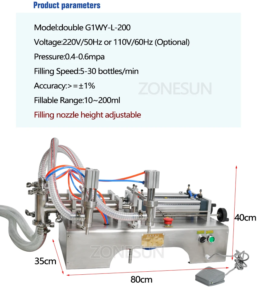 ZONESUN 100-1000 мл горизонтальная полностью пневматическая машина для наполнения шампунем с двумя головками эфирное масло вода молоко вода наполнитель