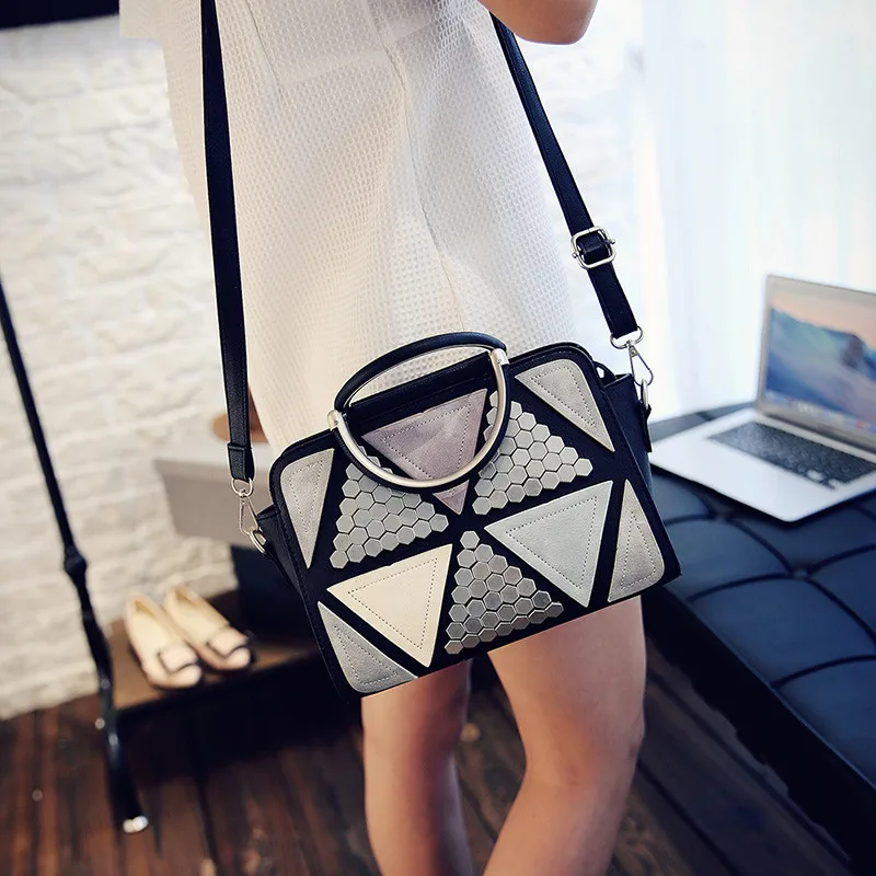 YBYT brand 2017 new patchwork casual rivet totes women shopping handbags hotsale joker ladies shoulder messenger crossbody bags