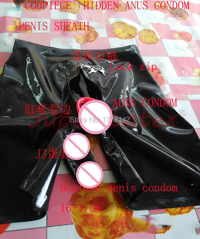 

Latex Shorts With Lock Zip Codpiece Hidden Two Condom Customized