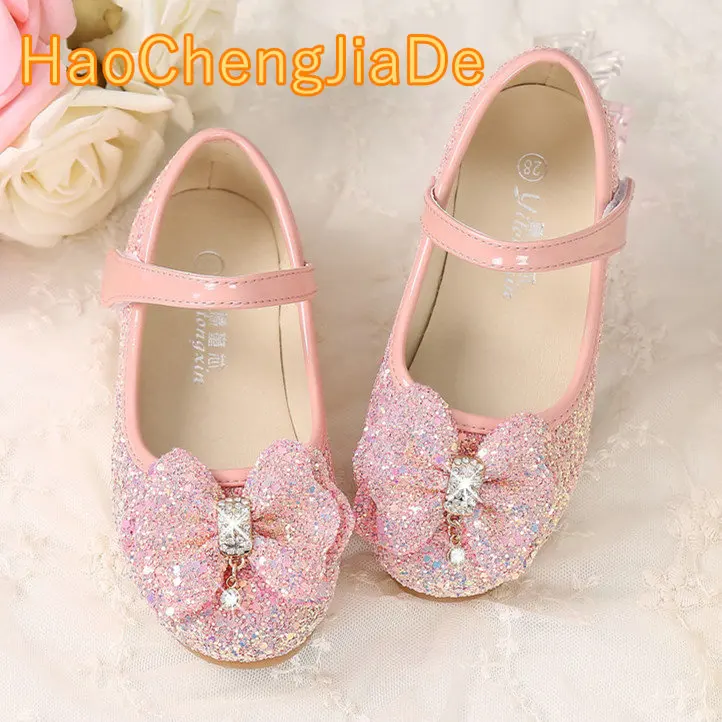 

2018 Children Princess Glitter Sandals Kids Girls Soft Shoes Square Low-heeled Dress Party Shoes Pink /Silver/Gold Size