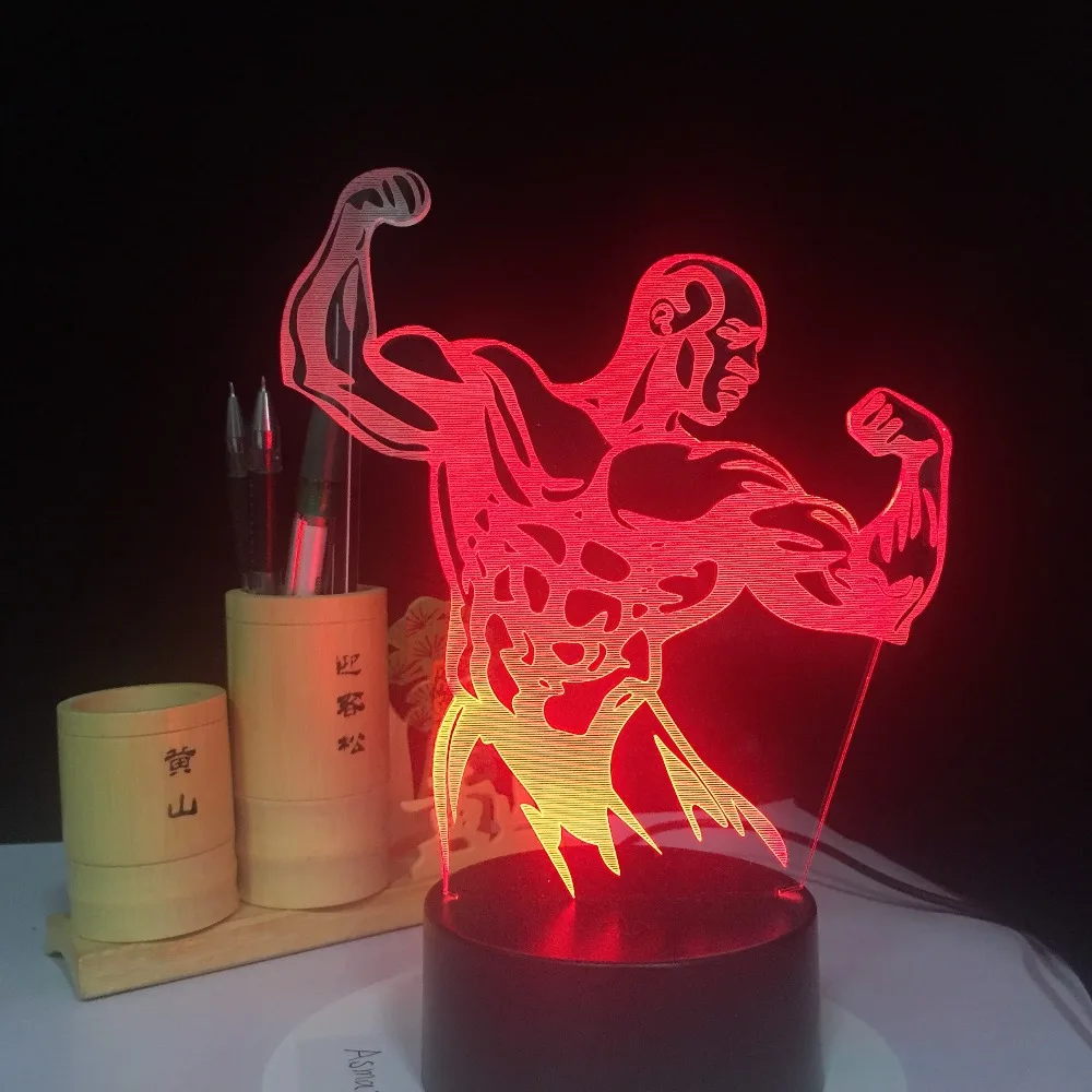 Фитнес человек 3D свет светодиодный 7 Красочные дистанционного Управление сенсорный выключатель лампы 3D лампа акрил Панель USB 3AA Батарея светодиодный свет челнока