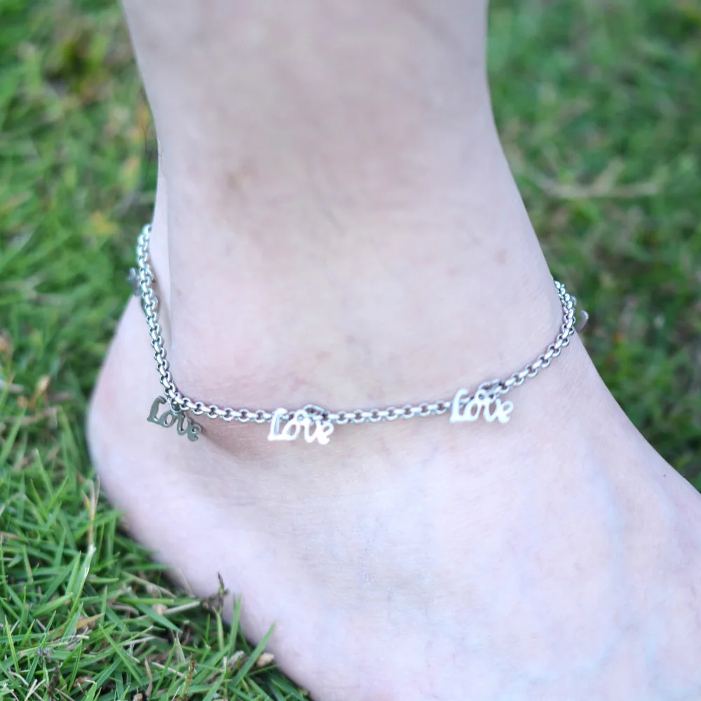 DIY 316L Stainless Steel Anklet Chain with Small Love Charms Stainless Steel Ankle Bracelet Foot Jewelry A004 DIY 316L Stainless Steel Anklet Chain with Small Love Charms Stainless Steel Ankle Bracelet Foot Jewelry A004