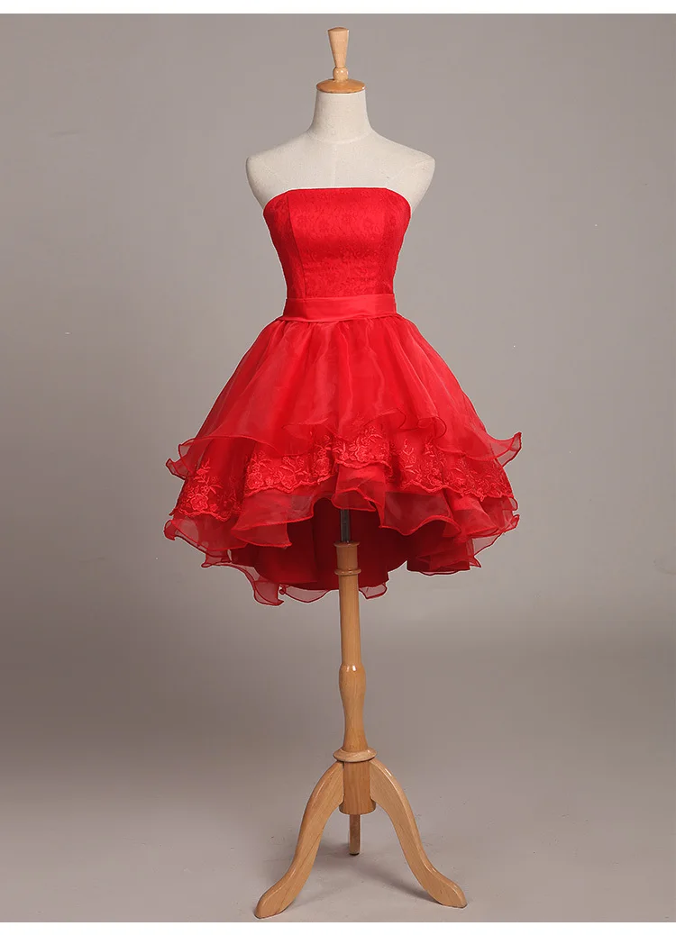Роскошное короткое Кружевное Свадебное платье, милое, высокое, низкое, для невесты, пышное, короткое, спереди, длинное, сзади, свадебное платье, Casamento Vestidos De Novias Curto - Цвет: red