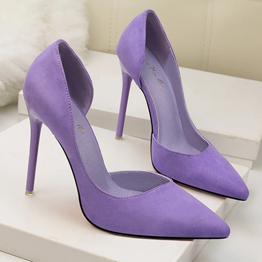 2025 New Woman Pumps Suede High Heels Ladies Pointed Toe Office Stiletto Women Shoes Party Heels 10 cm Hollow Female Shoes Sexy 2