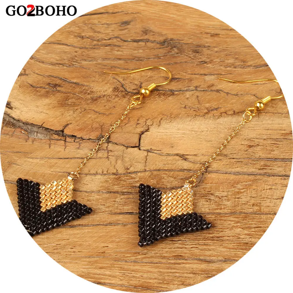 

Go2boho Dropshipping Triangle Earrings Black Gold Chain Tika Earring Shaped Women Japan MIYUKI Seed Beads Handmade Woven Gifts